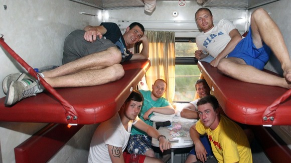 Fans on the train to Donetsk