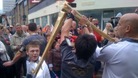 Olympic flame passed between torchbearers