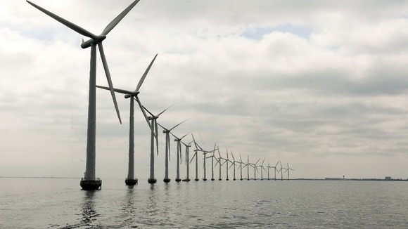 The Middelgruden wind farm off the cost of Denmark. 