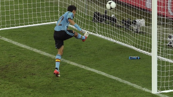Spain winger Jesus Navas scores against Croatia.