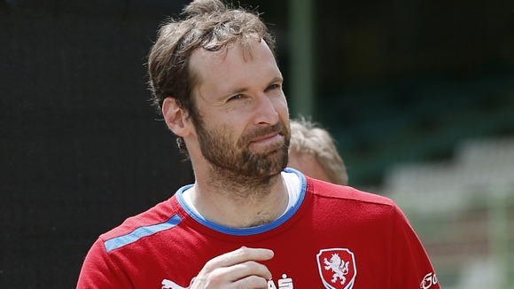 Czech Republic keeper Petr Cech leaves the pitch after training in Wroclaw.