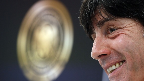 Germany head coach Joachim Low addresses the media during a press conference in Gdansk.