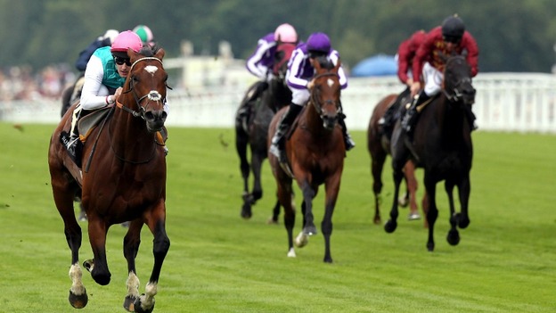 Frankel ridden by Tom Queally wins the Queen Anne Stakes.