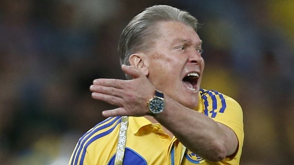 Ukraine coach Oleh Blokhin rallies his troops during the Group D match against England in Donetsk.