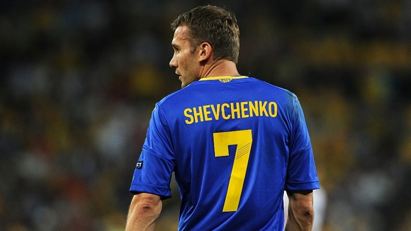 Andriy Shevchenko goes over to applaud fans after Ukraine crash out.