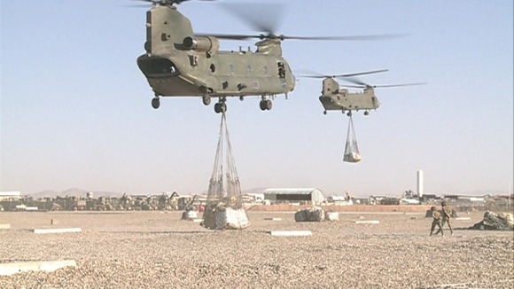 Chinook helicopters involved in the troop supply chain in Afghanistan