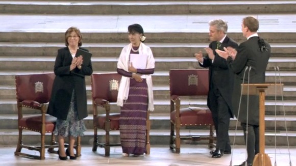 Aung San Suu Kyi arrives at Westminster Hall
