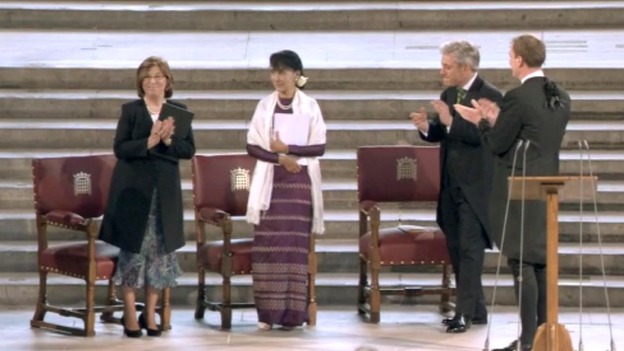 Aung San Suu Kyi arrives at Westminster Hall