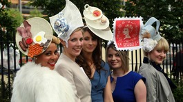 A patriotic look with afternoon tea, a full English breakfast and a crown atop these ladies' hats