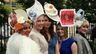 A patriotic look with afternoon tea, a full English breakfast and a crown atop these ladies' hats