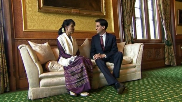 Labour leader Ed Miliband has met Aung San Suu Kyi in the Commons after her speech in Westminster Hall
