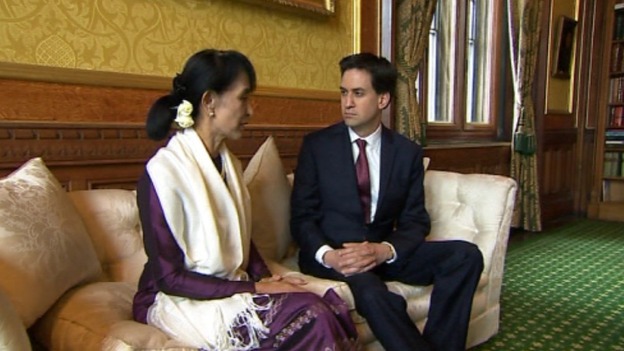 Labour leader Ed Miliband has met Aung San Suu Kyi in the Commons after her speech in Westminster Hall