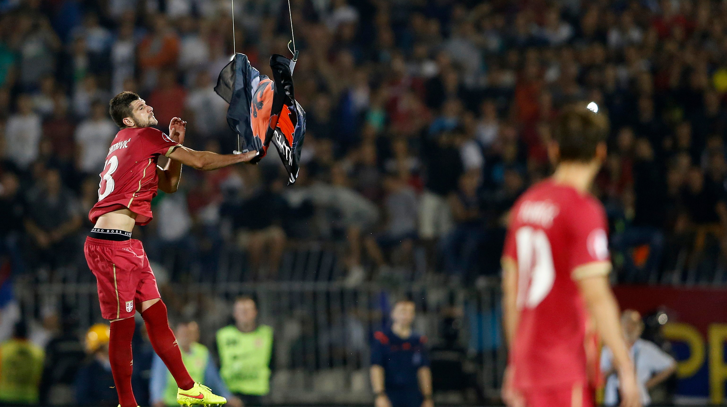 SerbiaAlbania Euro 2016 football qualifier abandoned after drone