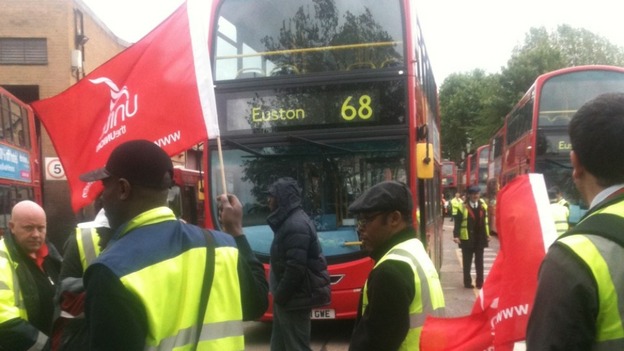 Striking bus workers in Camberwell