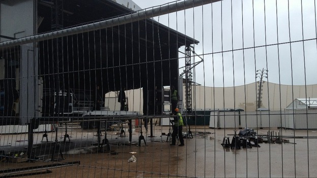 The outdoor stage being dismantled