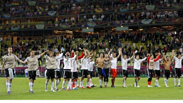 Germany team celebrate in front of their fans.