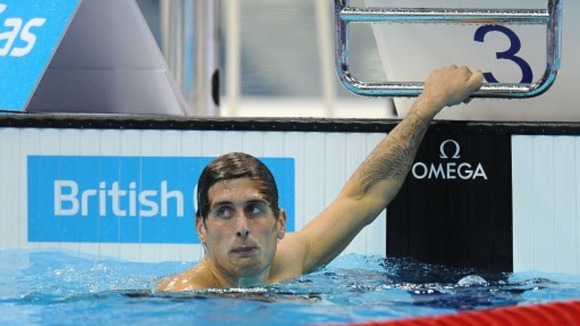 Chris Walker-Hebborn after finishing in the first Men's Open 200m Backstroke Semi Final, British Gas Championships, March 2012