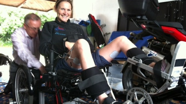 Claire Lomas tries out her new bike
