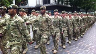 Soldiers from the 2nd Battalion the Mercian Regiment parade through Nottingham