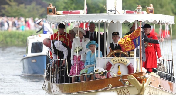 The Queen and Duke of Edinburgh aboard a passenger steamer
