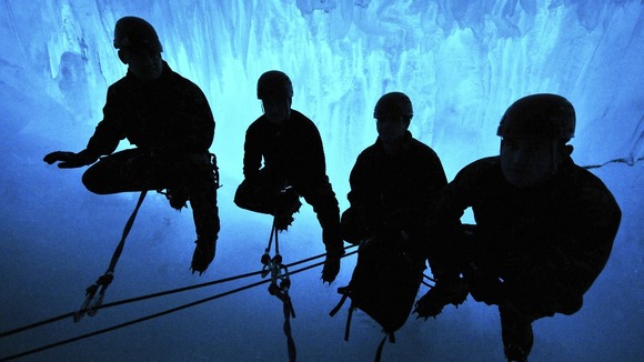 HMS Protector's Royal Marine detachment's crevassing in Rothera, Antarctica