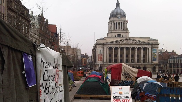 Dozens of protesters continue to camp in the Old Market Square