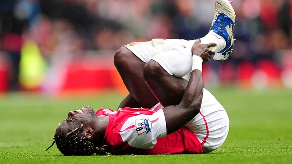 Arsenal's Bacary Sagna with the injury that ruled him out of Euro 2012.