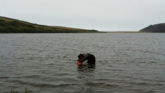 Scientist investigating Loe Pool