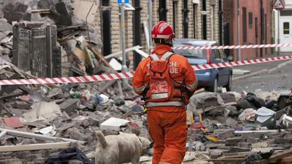 The scene of an explosion on Buckley Street, Oldham