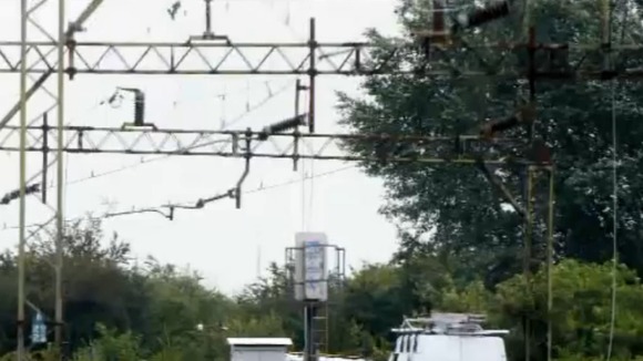 Overhead cables at Hadleigh in Essex