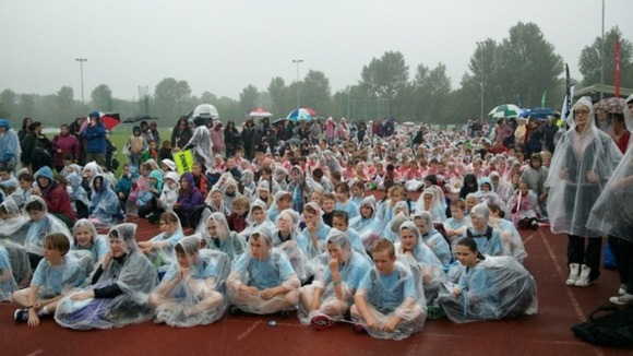 Watching the opening ceremony in the rain