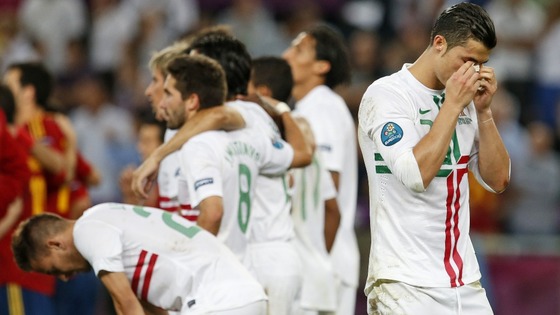 Portugal forward Cristiano Ronaldo reacts during the penalty shootout.
