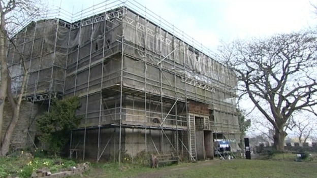 Scaffolding around Cardigan Castle