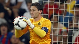 France goalkeeper Hugo Lloris holds the ball during the quarter-final match against Spain in Donetsk.
