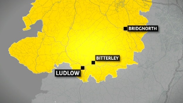 Map showing where the man was swept away in Bitterley neat Ludlow earlier today