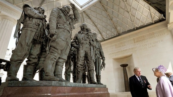 Queen Elizabeth II unveils the Bomber Command Memorial in Green Park, London