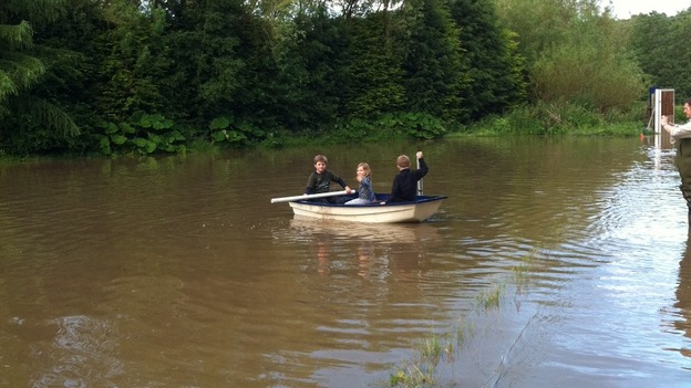 Rowing across the garden