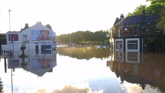 Water from heavy rain last night