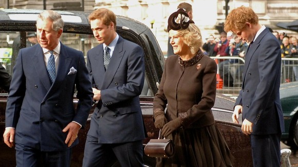 The Prince of Wales, Prince William, the Duchess of Cornwall and Prince Harry at Westminster Abbey