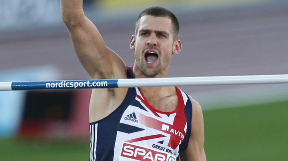 Robbie Grabarz reacts after an attempt in the Men's High Jump final at the European Athletics Championships in Finland