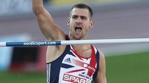 Robbie Grabarz reacts after an attempt in the Men's High Jump final at the European Athletics Championships in Finland