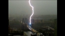 Lightning strikes the Tyne Bridge