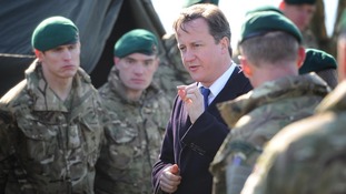 Prime Minister David Cameron meets soldiers at Royal Marine Stonehouse in Plymouth, home to the headquarters of 3 and 30 Commando Brigade.