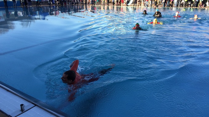 Some swimmers competed in fancy dress.