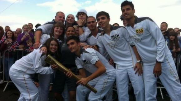 The Wanted with the Olympic Torch in Great Wyrley