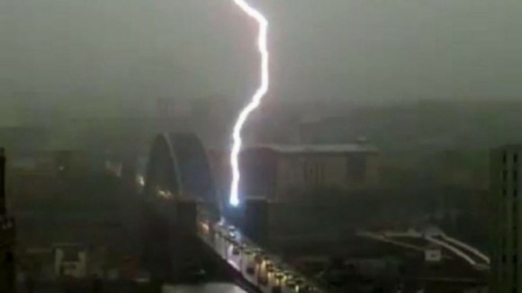 Lightning strikes the Tyne Bridge in Newcastle.