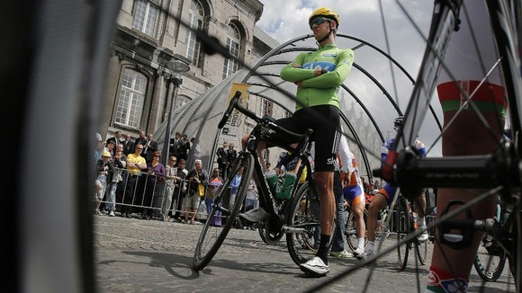 Bradley Wiggins on his bike.