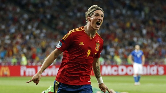 Spain striker Fernando Torres celebrates his goal.