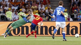 Spain attacker Juan Mata scores the fourth.