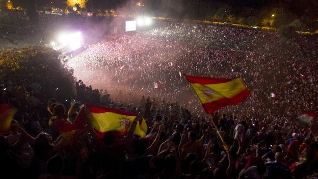 Spain fans celebrate celebrate in Rome.
